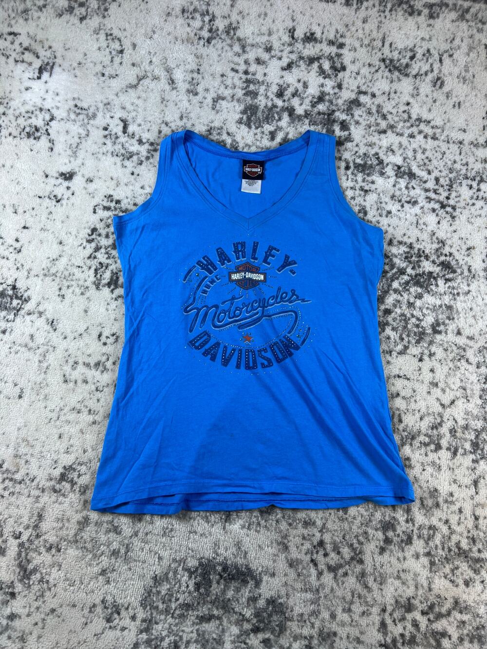 Harley Davidson Tank Top Womens XL Blue Rahway NJ Embellished Motorcycle Biker